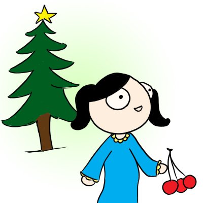 Rishika carrying red berries in front of a christmas tree
