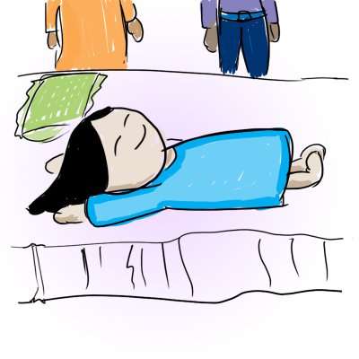 Rishika sleeping as parents look on behind the bed