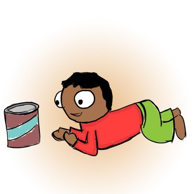 Sushovan crawling towards a can of cerelac